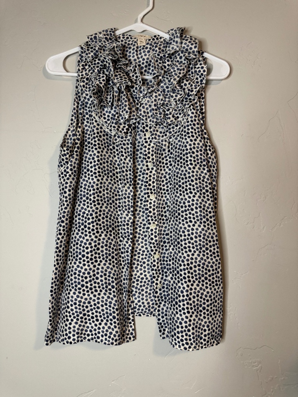 J Crew Navy and White Polka Dot Blouse, Size 10